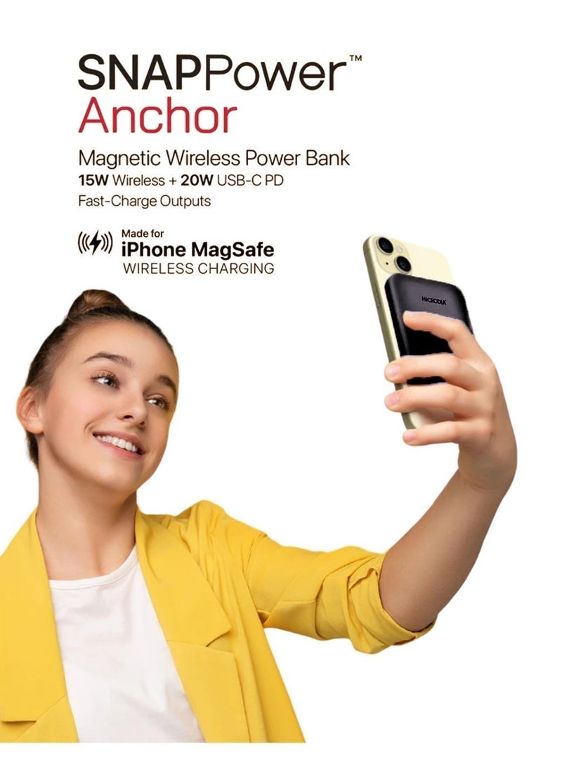 MICRODIA SNAPPower Anchor Wireless Power Bank, 35W PD USB-C Megantic Portable Charger, MagSafe Wireless Charger for iPhone 16/15/14/13/12 Series – Black - Image 2